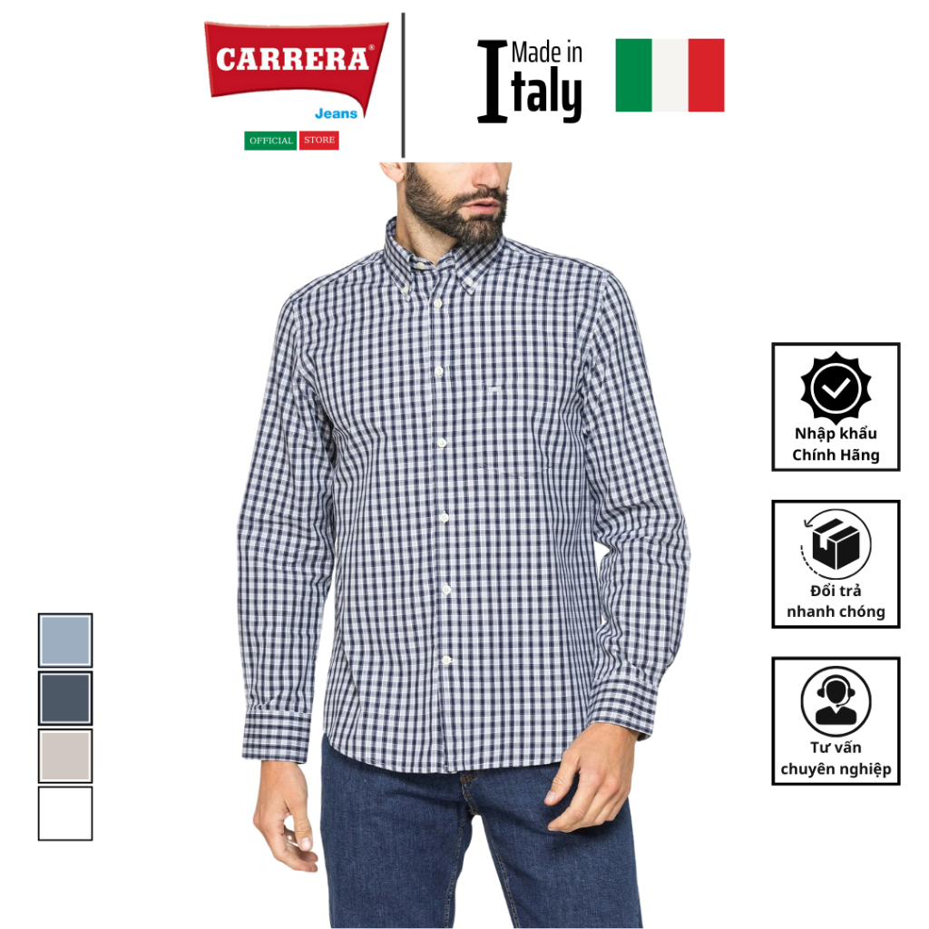 Áo Sơ Mi Nam Dài Tay Checked Shirt - Carrera Jeans - Nhập Khẩu Chính Hãng Từ Italy_213A1230A_L014