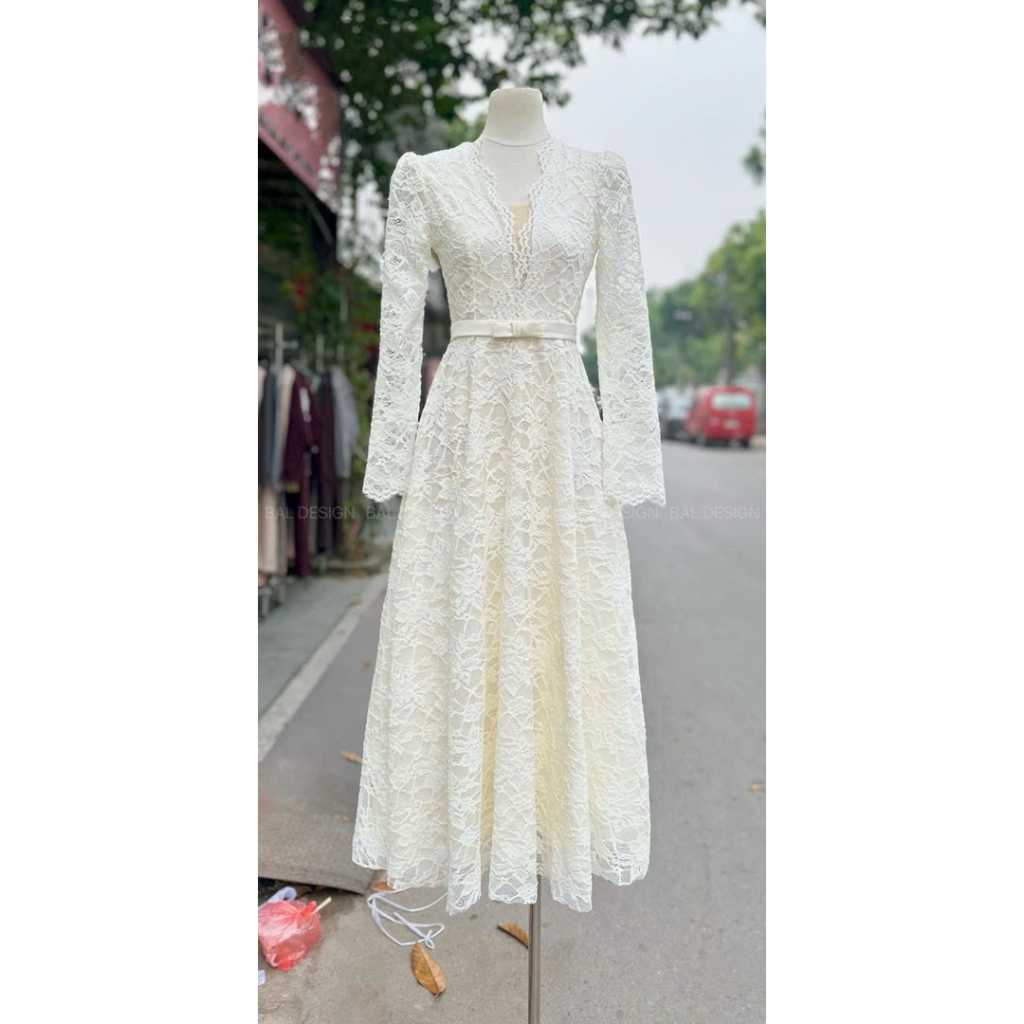 ELyNA studio váy ren xoè nơ eo phong cách tiểu thư duyên dáng