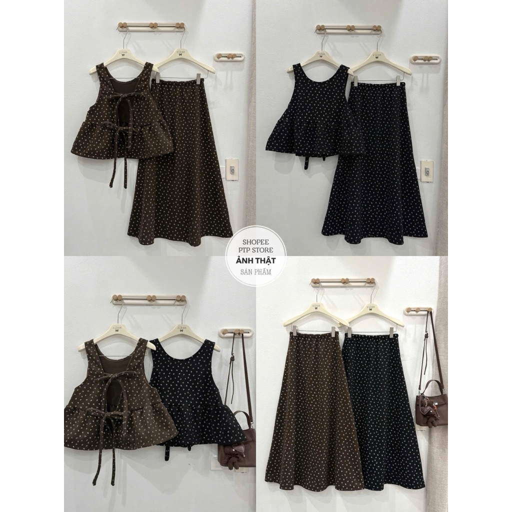 [S2.4261] Set Áo Babydoll Buộc Nơ Mix Chân Váy Dài Xoè 2 Màu | BigBuy360 - bigbuy360.vn