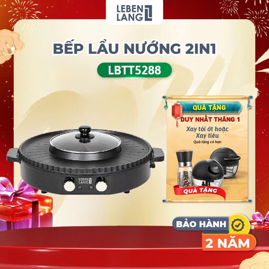 Nồi lẩu điện 2 ngăn Lebenlang LBTT5288, công suất 1800W, bếp lẩu nướng 2in1 đa năng tròn loại to - B