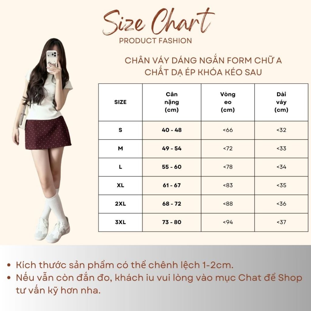Chân váy nữ BIGSIZE Mèo Ú chân váy dáng ngắn form chữ A chất dạ ép khóa kéo sau họa tiết chấm bi phong cách Hàn Quốc 590 | BigBuy360 - bigbuy360.vn