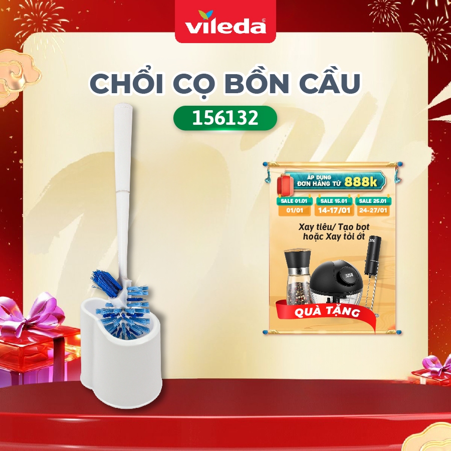 Chổi cọ bồn cầu, toilet VILEDA Power Brush gồm khay đựng để pha nước tẩy rửa - TSU156132