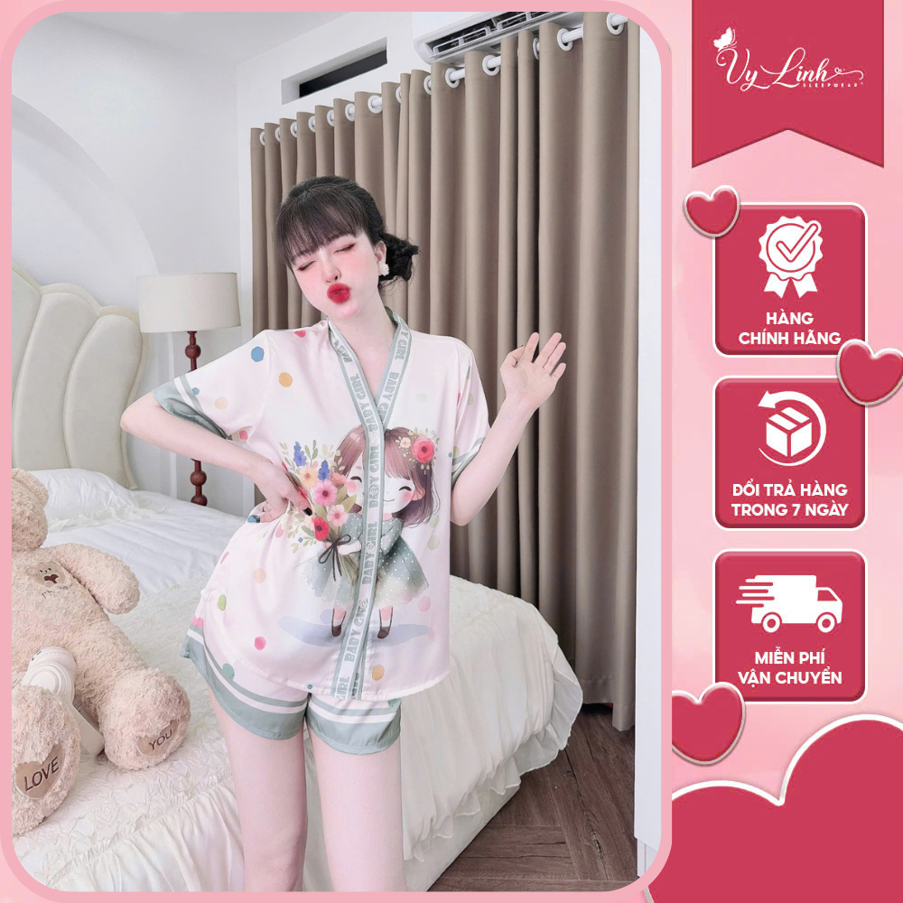 Đồ ngủ nữ Vy Linh chất liệu lụa latin cổ V thoáng mát thấm hút mồ hôi tốt, mềm mại S1103 3D