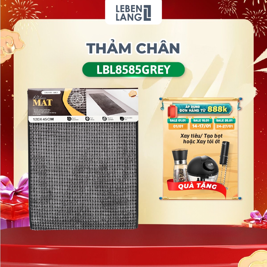 Thảm lau chân Lebenlang LBL8585, thảm nhà bếp thấm hút nước đế cao su chống trơn, mềm mại và êm ái