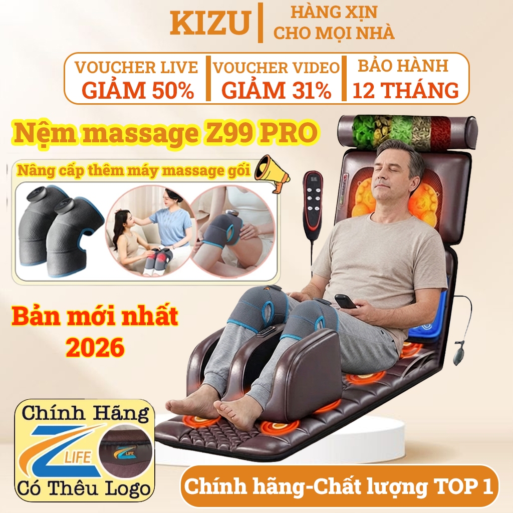 Đệm massage toàn thân ngọc bích ZLIFE Z99 PRO cao cấp, Máy massage toàn thân, Tặng Gối massage đầu, 
