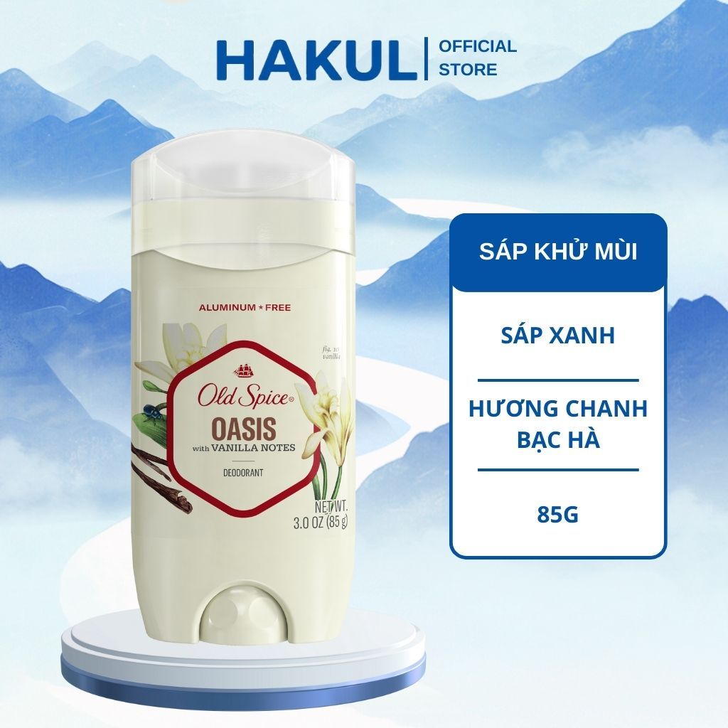 [HÀNG CHUẨN] Sáp Khử Mùi & Ngăn ố vàng áo OLD SPICE OASIS 85g, thơm lâu vượt trội (Sáp xanh) - Mỹ