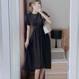 Đầm midi lệch tà chéo eo 3 màu (kèm hình thật)