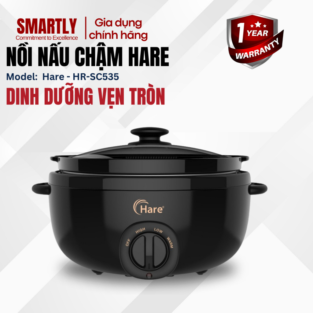 Nồi nấu chậm Hare HR-SC535 dung tích 3.5L nấu cháo kho cá, hầm xương, giữ trọn dưỡng chất