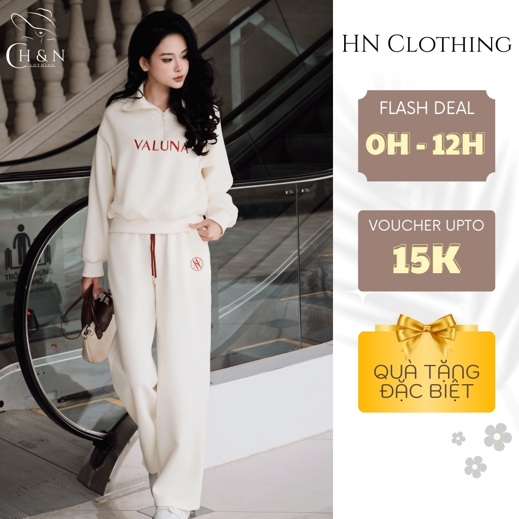 Set nỉ nữ cao cấp dáng rộng cổ khóa kéo, bộ đồ nỉ nữ mặc nhà dạo phố HN Clothing DB2