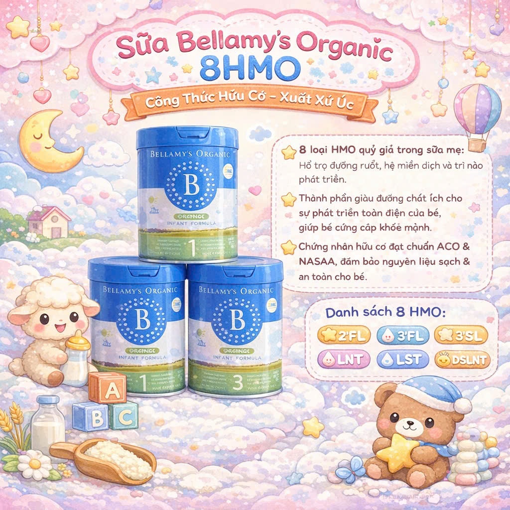 Sữa Bellamy's Organic 8HMO hữu cơ đủ số cho bé phát triển toàn diện lon bé 300gr