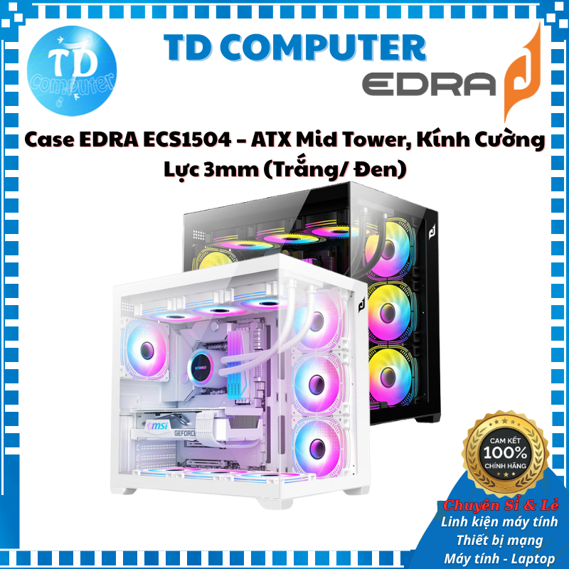 Vỏ Case EDRA ECS1504 [Trắng/ Đen] – ATX Mid Tower, Kính Cường Lực 3mm - Hàng chính hãng