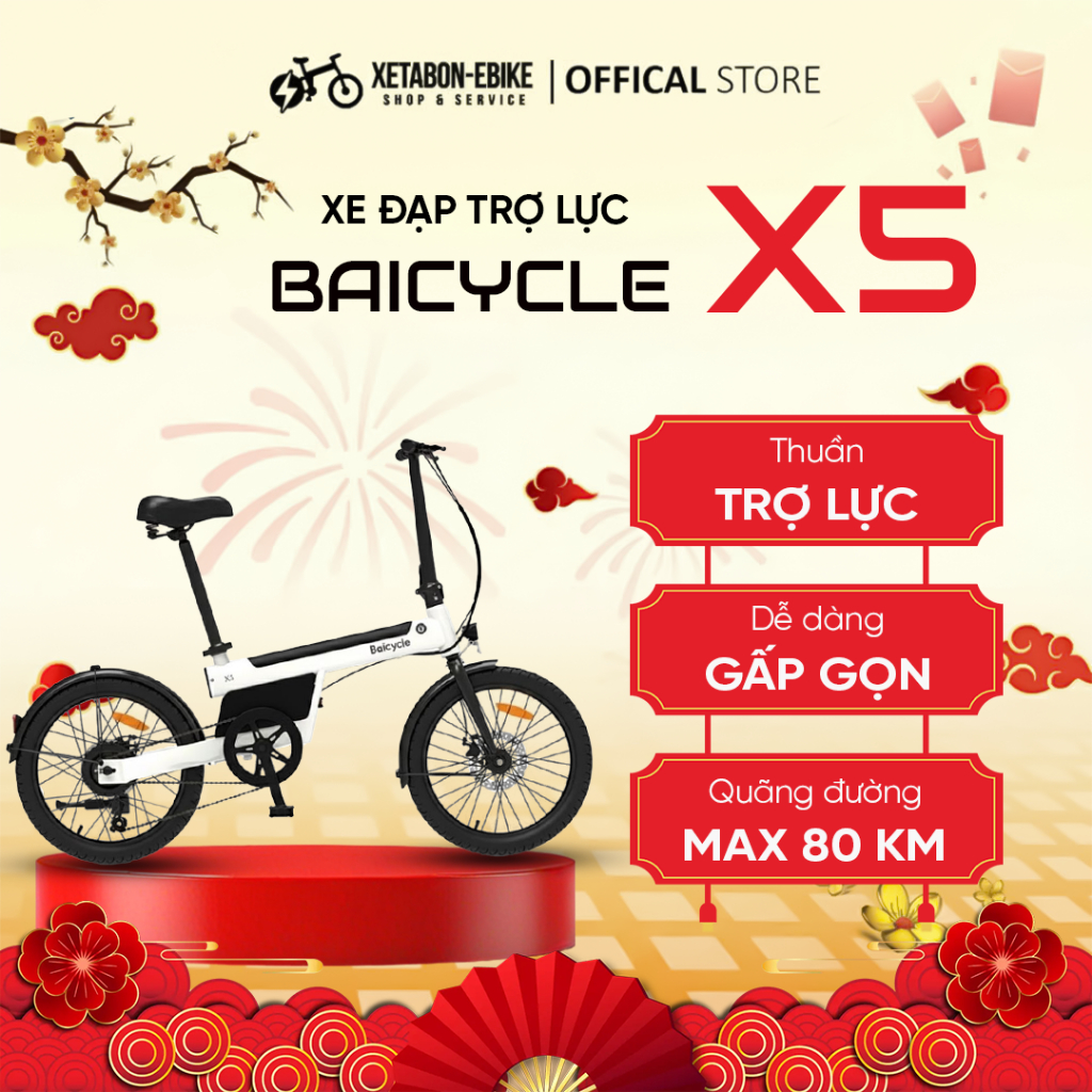 Xe đạp điện trợ lực Baicycle X5, xe đạp điện gấp gọn, dung lượng 10.4Ah - Bảo hành chính hãng 12 thá