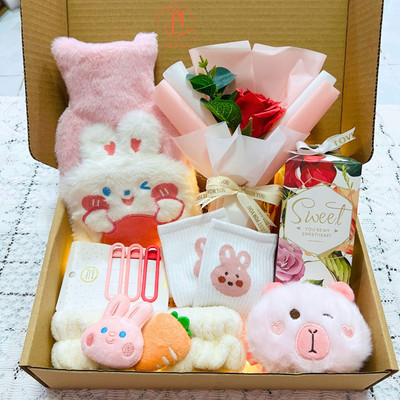 Combo quà tặng Valentime, 8/3, 20/10 bạn gái, túi sưởi ấm PUHA 500ml, chườm bụng kinh giảm đau