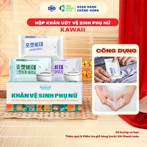 Khăn ướt vệ sinh phụ nữ Kawaii 1 gói 10 tờ vệ sinh vùng kín, an toàn cho da nhạy cảm