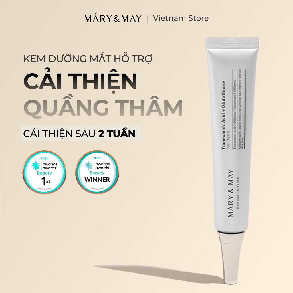 Kem Mắt Dưỡng Hỗ Trợ Giảm Thâm Quầng Mắt Mary&May Tranexamic Acid + Glutathion Eye Cream