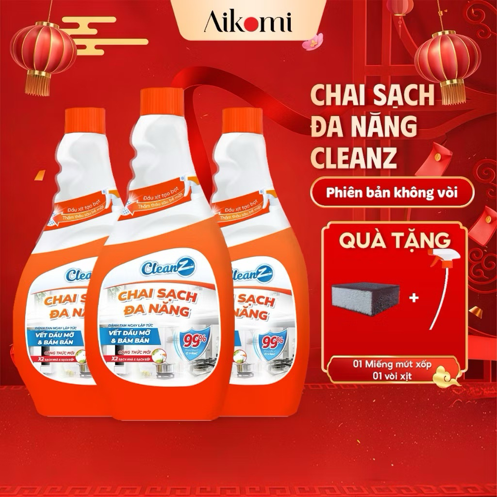 [Rẻ Vô Địch]Chai Sạch Nhà Và Bếp Cleanz Làm Sạch Dầu Mỡ Tẩy Ố Vàng Thơm Mùi Chanh Dung Tích 450ml