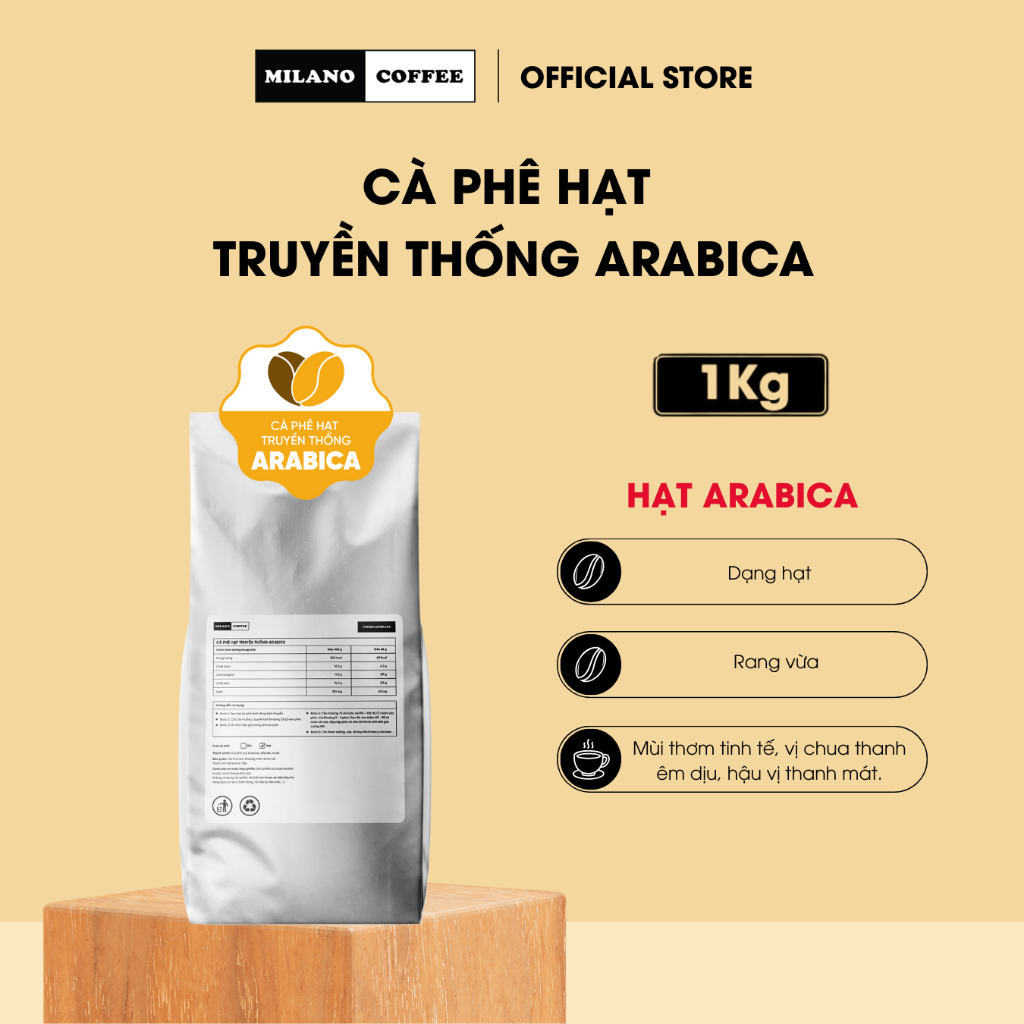 Cà phê hạt truyền thống Arabica Milano Coffee (1kg)