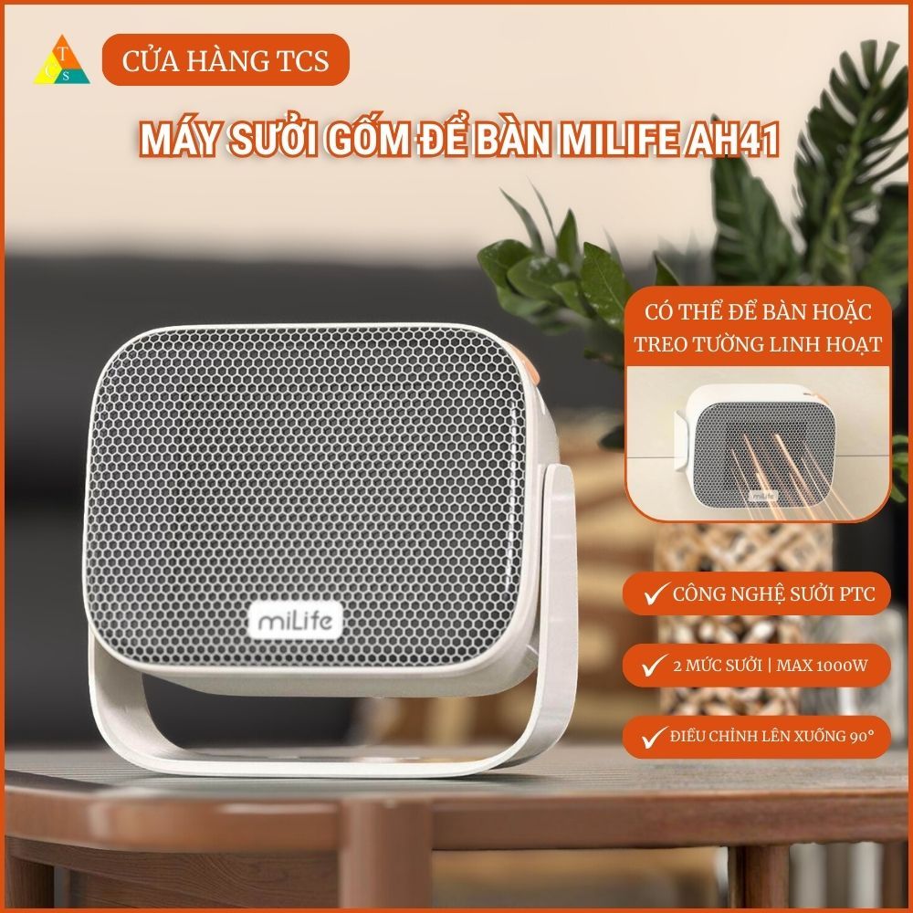 Máy sưởi gốm để bàn miLife AH41, công suất 1000w, 2 mức sưởi nhiệt