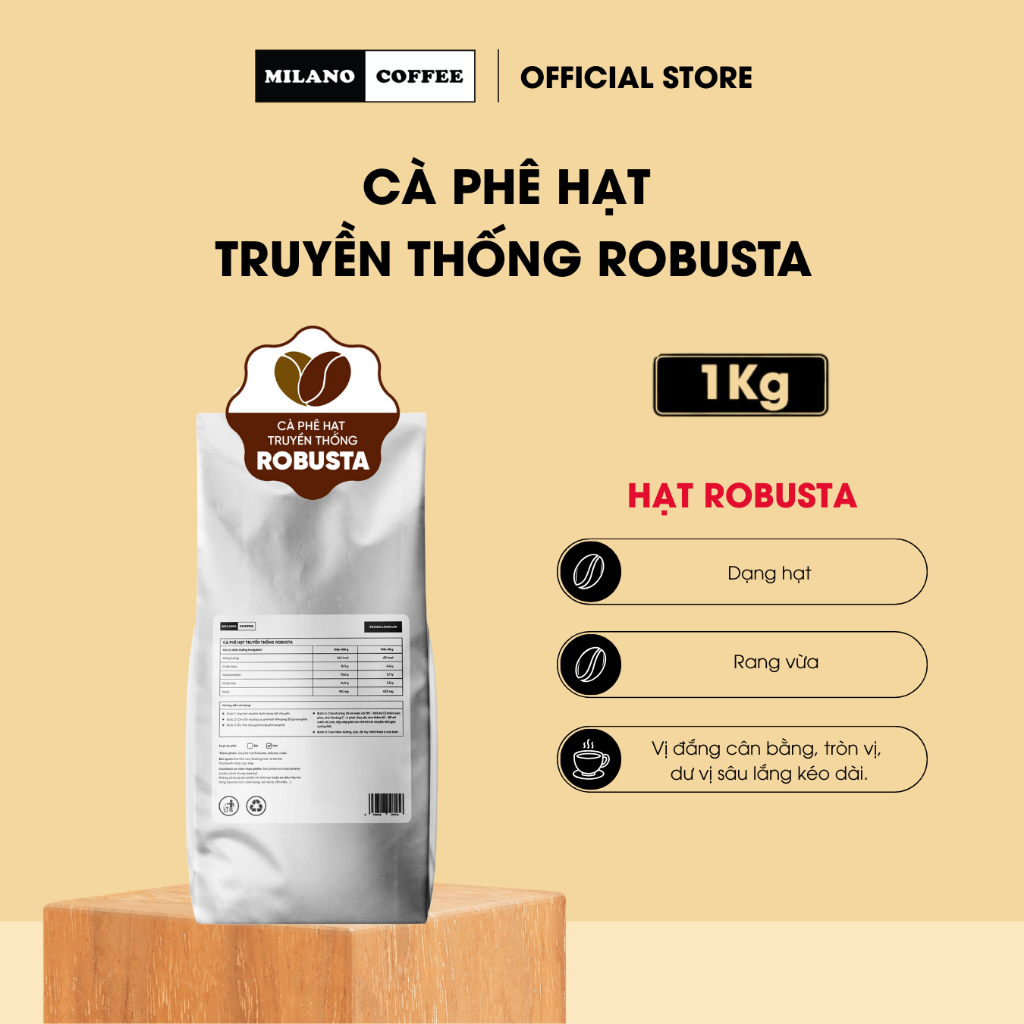 Cà phê hạt truyền thống Robusta Milano Coffee (1kg)