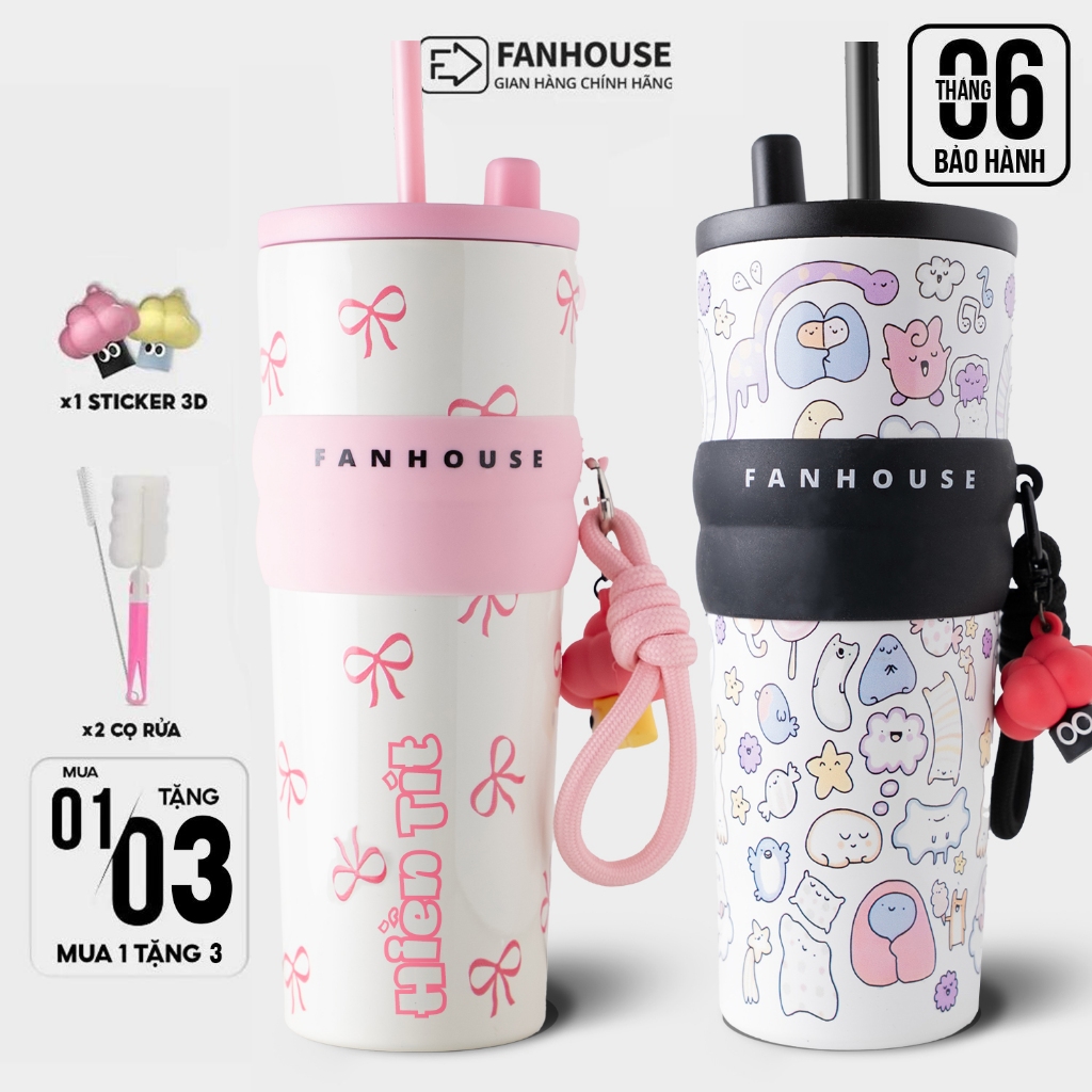 Ly giữ nhiệt cao cấp Candy inox 316 cốc nước giữ nhiệt thể thao 710ml Fan House có charm 3D khắc tên