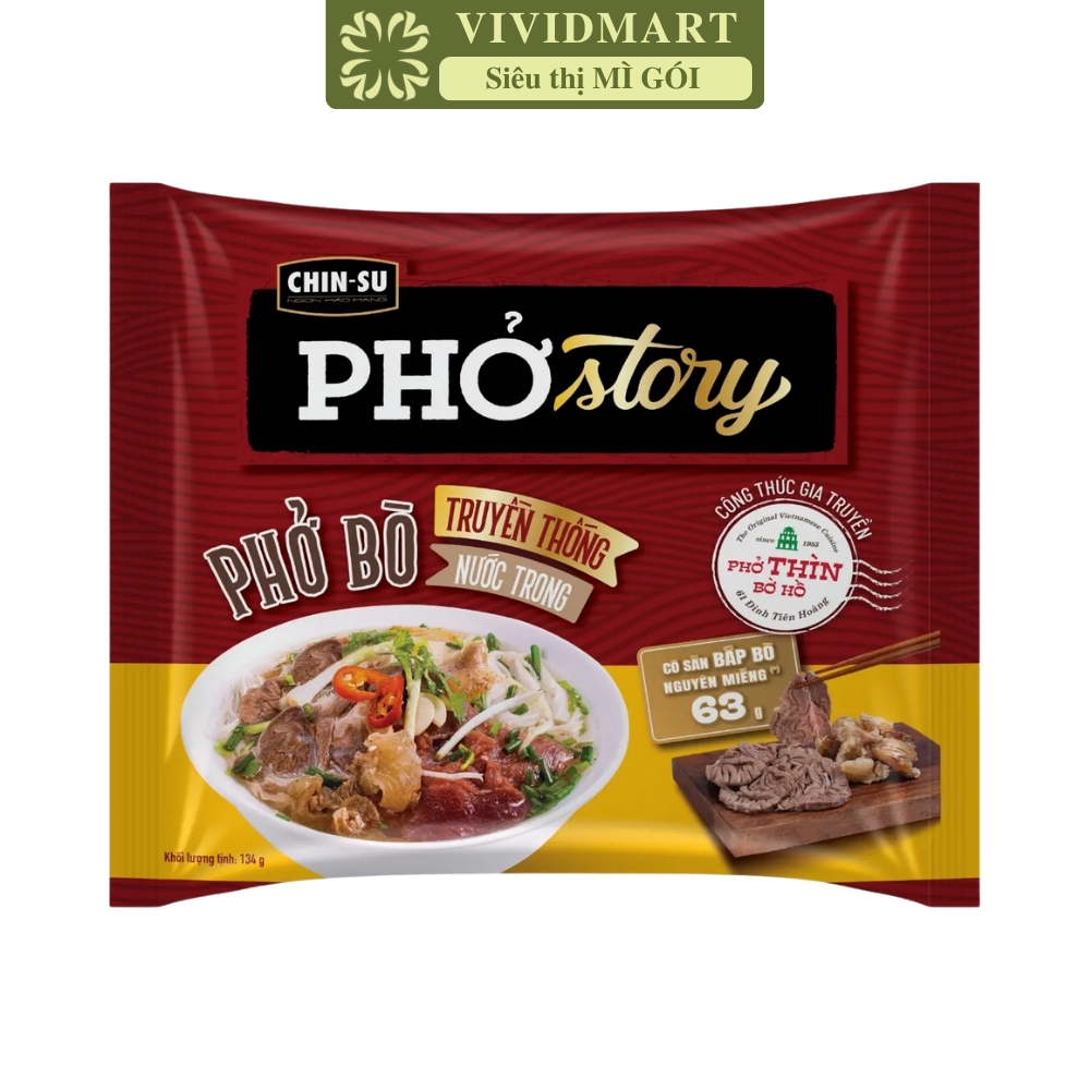 [GÓI LẺ] - MASAN - Chinsu Phở Story GÓI 131g (CÓ THỊT THẬT), Phở Thìn bờ hồ ăn liền, Phở bò truyền t