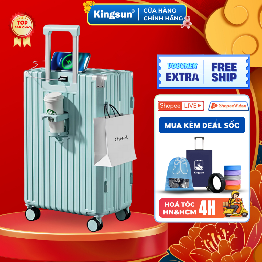 Vali Size 28 chính hãng Kingsun Nhựa ABS+PC Cao Cấp bảo hành 5 năm