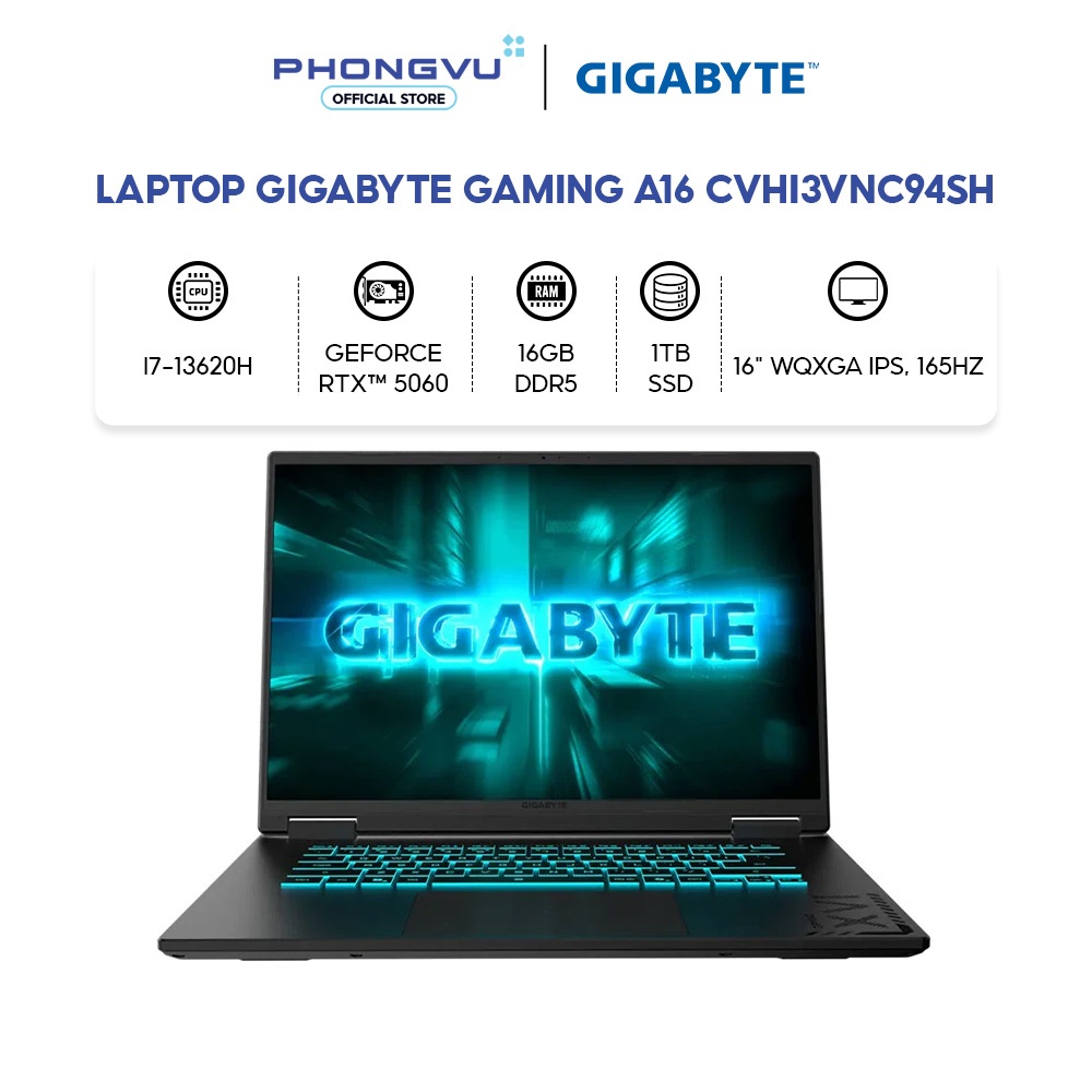 Laptop Gigabyte Gaming A16 CVHI3VNC94SH (i7-13620H/ GeForce RTX™ 5060/ 16GB/ 1TB/ Windows 11)