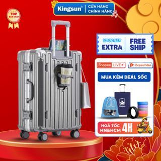 Vali Khung Nhôm Khóa Sập Cao Cấp Kingsun 607/066 Size 20/24, Bo 4 Góc Kim Loại Chống Va Đập