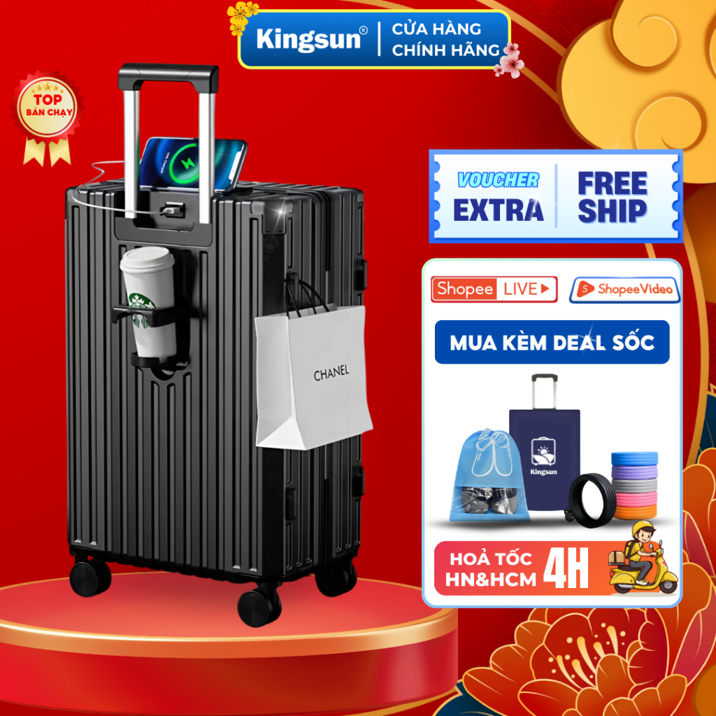 Vali Du Lịch Khóa Kéo Kingsun KS219/302/T08 Size 20/24/28 Chất Liệu PC+ABS Bền Đẹp Bảo Hành 5 Năm