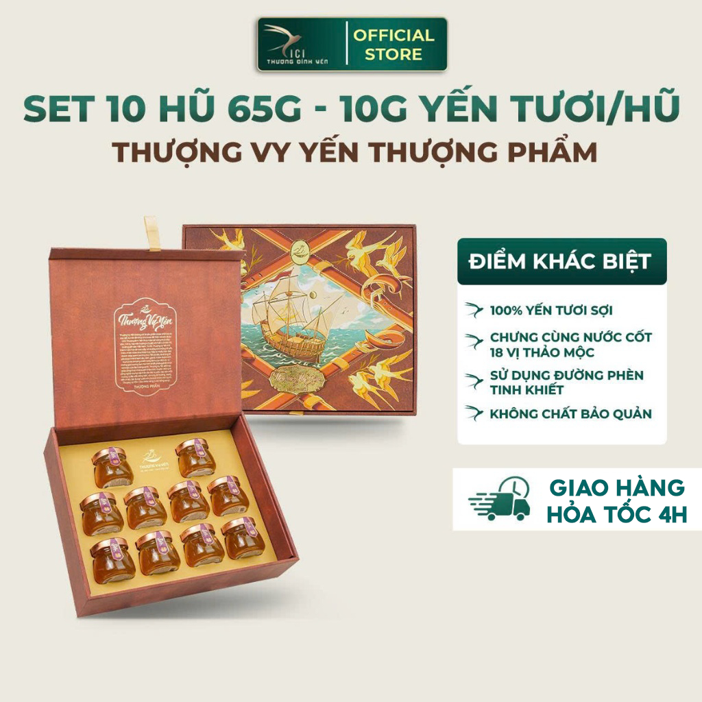 [Hoả Tốc HN] Set Quà 10 Hũ Yến Chưng Sẵn Thượng Phẩm CiCi Thượng Đỉnh Yến Công Nghệ Cao Nguyên Chất Yến Sào Khánh Hòa