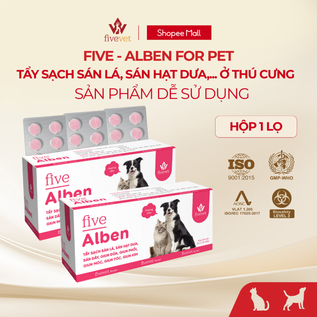Viên Tẩy Giun Sán Cho Chó Mèo FIVEVET – Five-Alben For Pet
