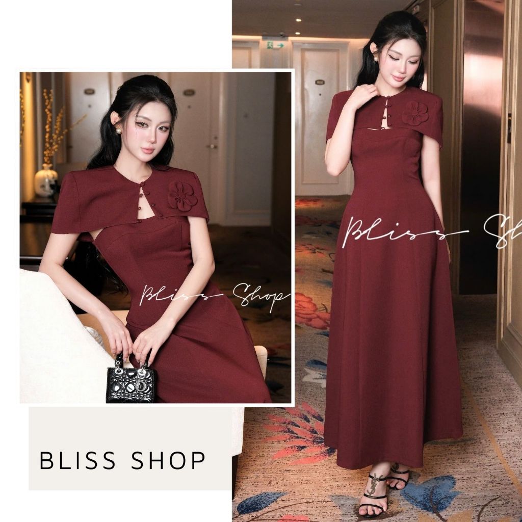 [Thiết Kế Cao Cấp] Set Váy Đầm Cúp Ngực & Chân Váy Dài  Chiết Eo Phối Áo Choàng Bliss Shop - S381