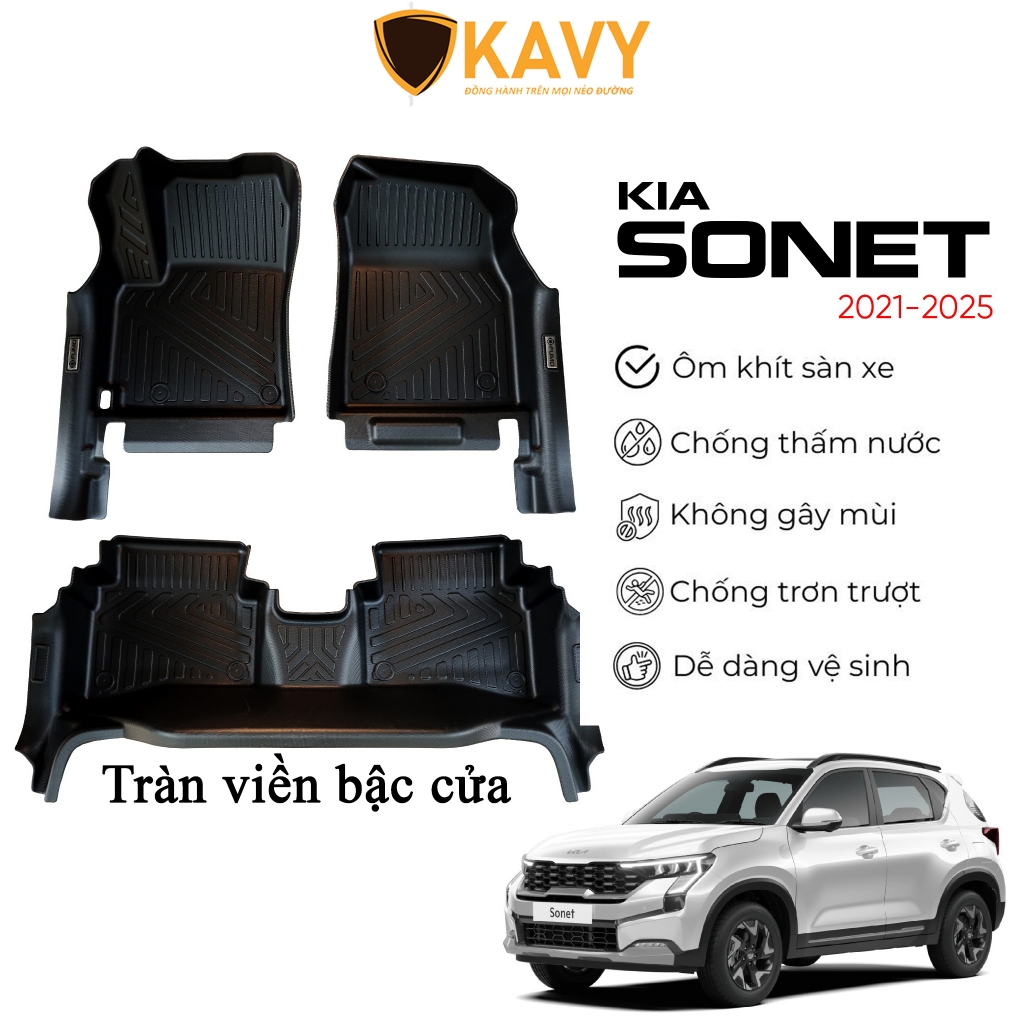 Thảm lót sàn ô tô KIA SONET 2021-2026 đúc nhựa TPE tràn viền cửa chống nước, chống bụi bẩn