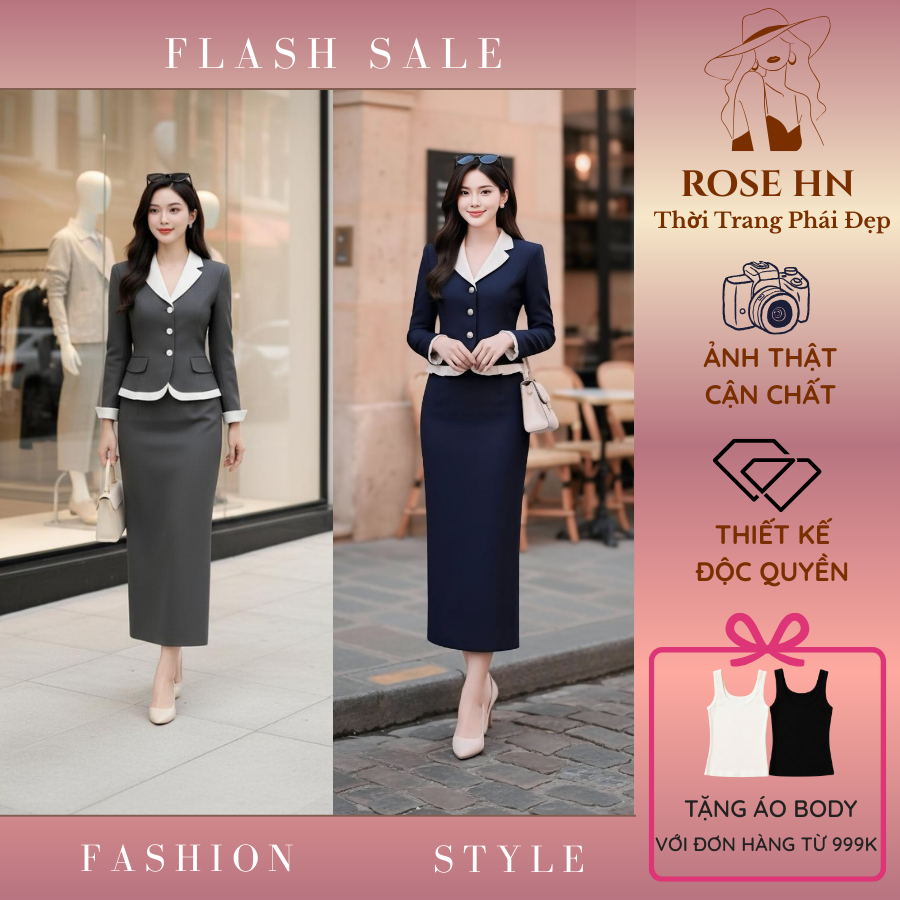 Set Bộ Công Sở Thanh Lịch, Phong Cách Hàn Quốc - Áo Vest Nữ + Chân Váy Midi Công Sở Cao Cấp [VT25105