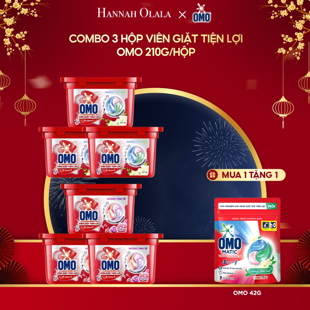 [LIVE KOL] Combo 3 Hộp Viên Giặt Tiện Lợi OMO 210g/hộp