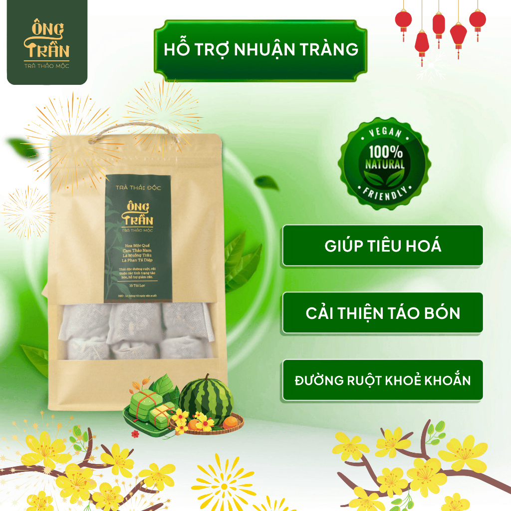 Trà Thảo Mộc Giúp Nhuận Tràng, Cải Thiện Táo Bón (15 túi lọc x 10g), Thảo Mộc Ông Trần