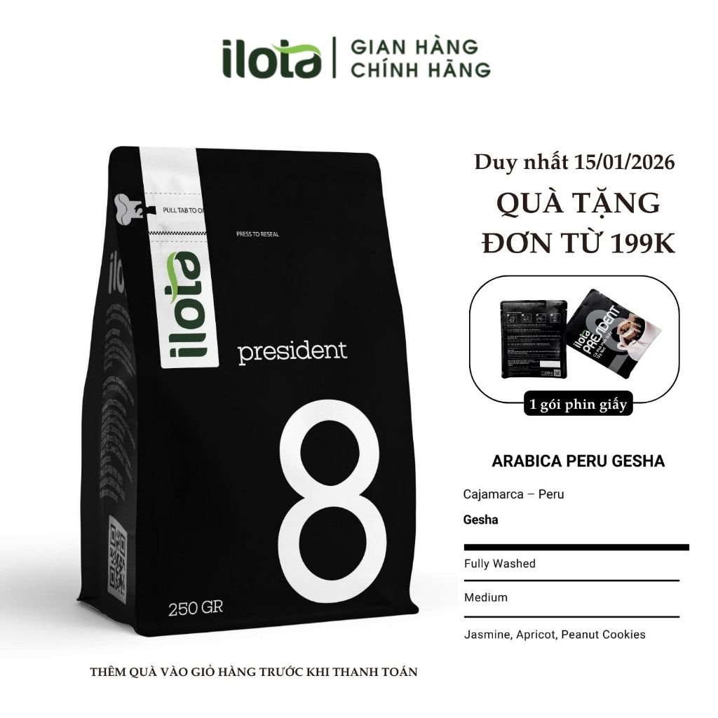 Cà phê rang mộc Arabica Peru Gesha - Rang vừa [nguyên chất] - ILOTA Coffee Roasters