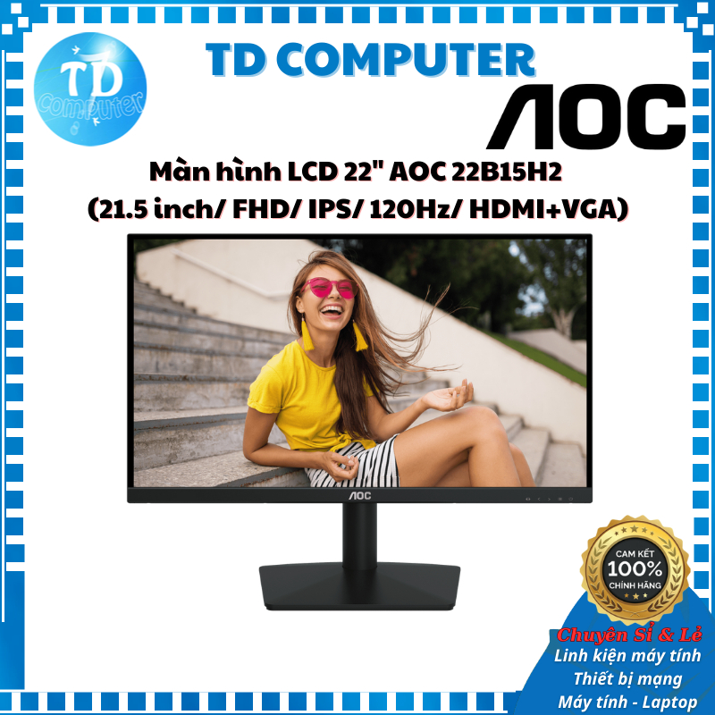 Màn hình LCD 22" AOC 22B15H2 (21.5 inch/ FHD/ IPS/ 120Hz/ HDMI+VGA) - Hàng chính hãng DGW phân phối