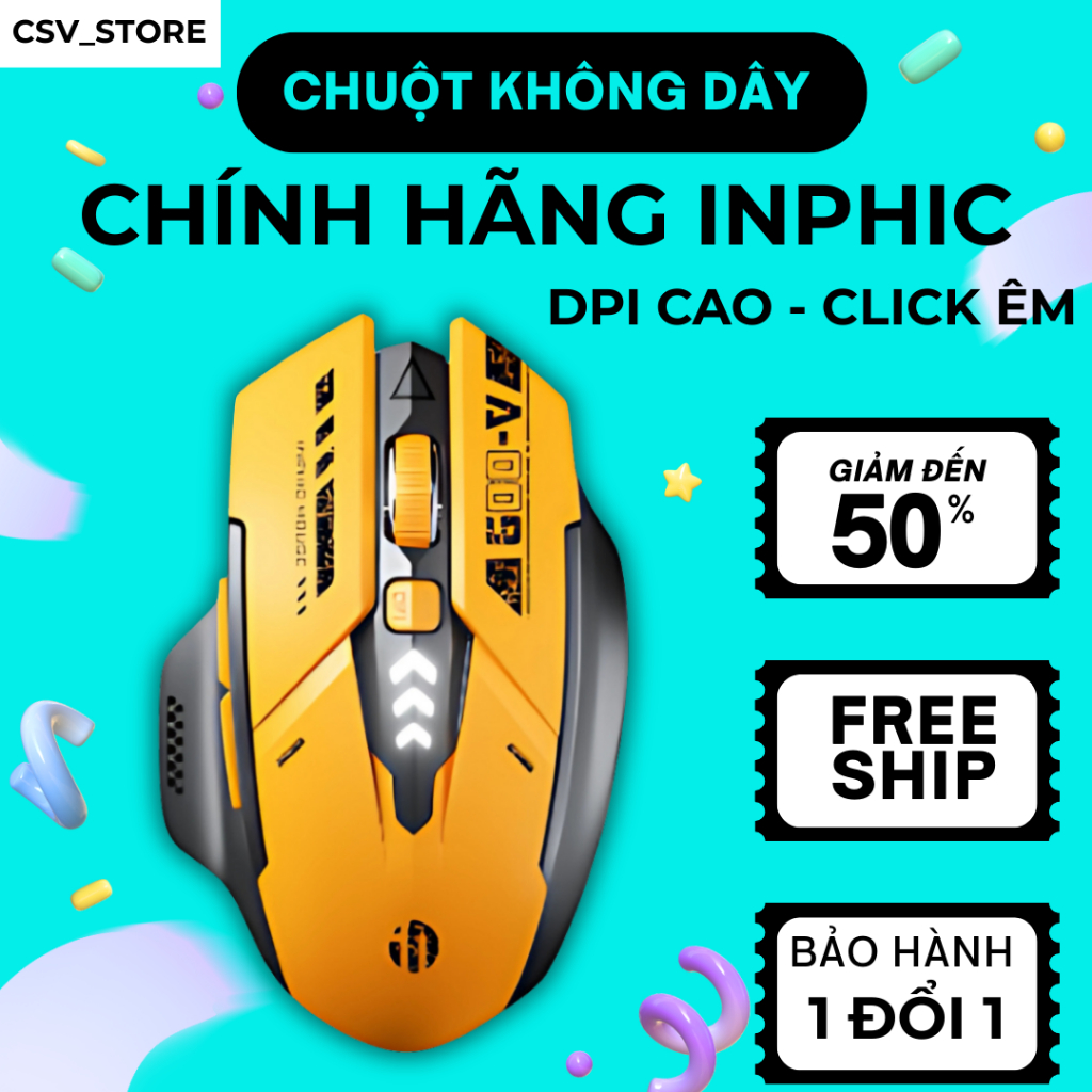 Chuột không dây INPHIC A9 – Chuột Silent Click – Kết nối USB 2.4G – Nhẹ, bền, pin lâu