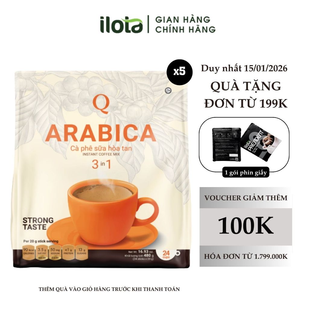 Combo 5 bịch cà phê sữa Arabica hòa tan 3in1 TRẦN QUANG 24 gói