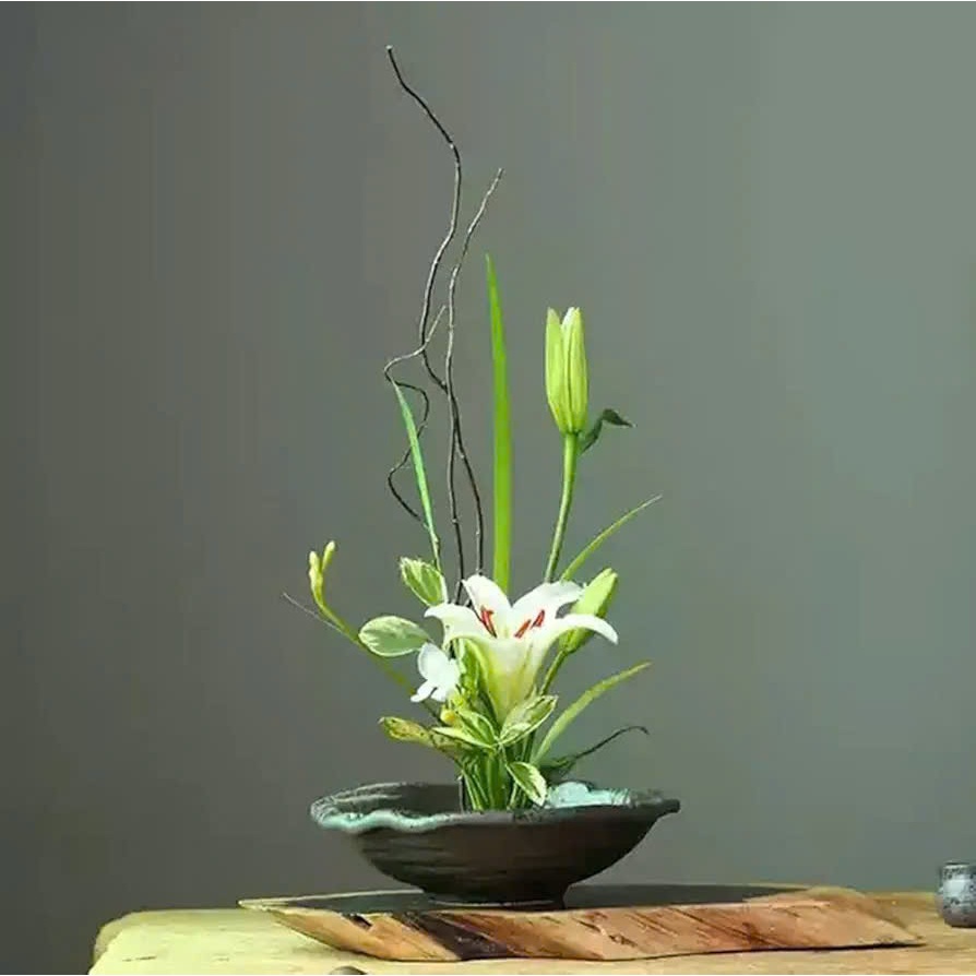 Đĩa gốm cắm hoa phong cách Ikebana Nhật Bản, đơn giản, nhẹ nhàng, tinh tế