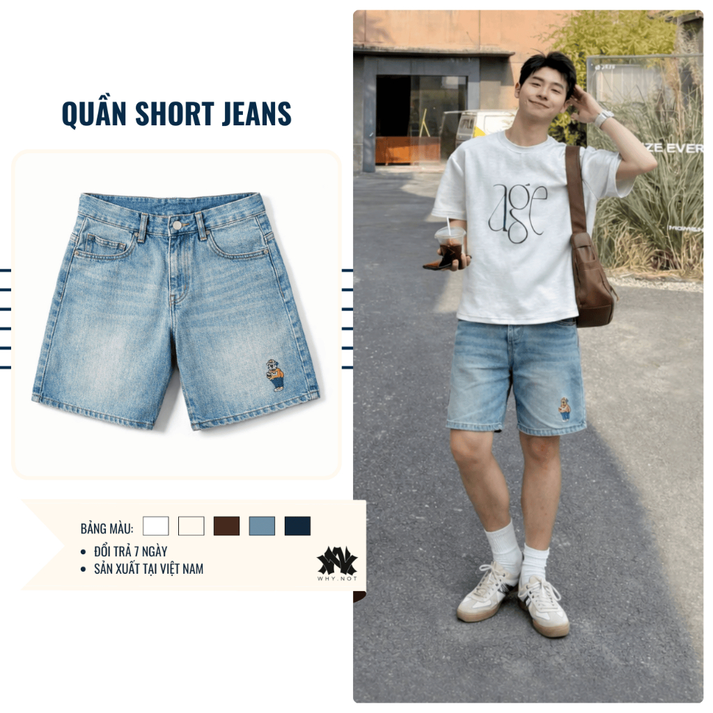 QUẦN SHORT JEAN, QUẦN SHORT NAM, QUẦN SHORT JEAN RÁCH, Quần Short Xanh Nâu Be Trắng, QUẦN ĐÙI NAM CÓ