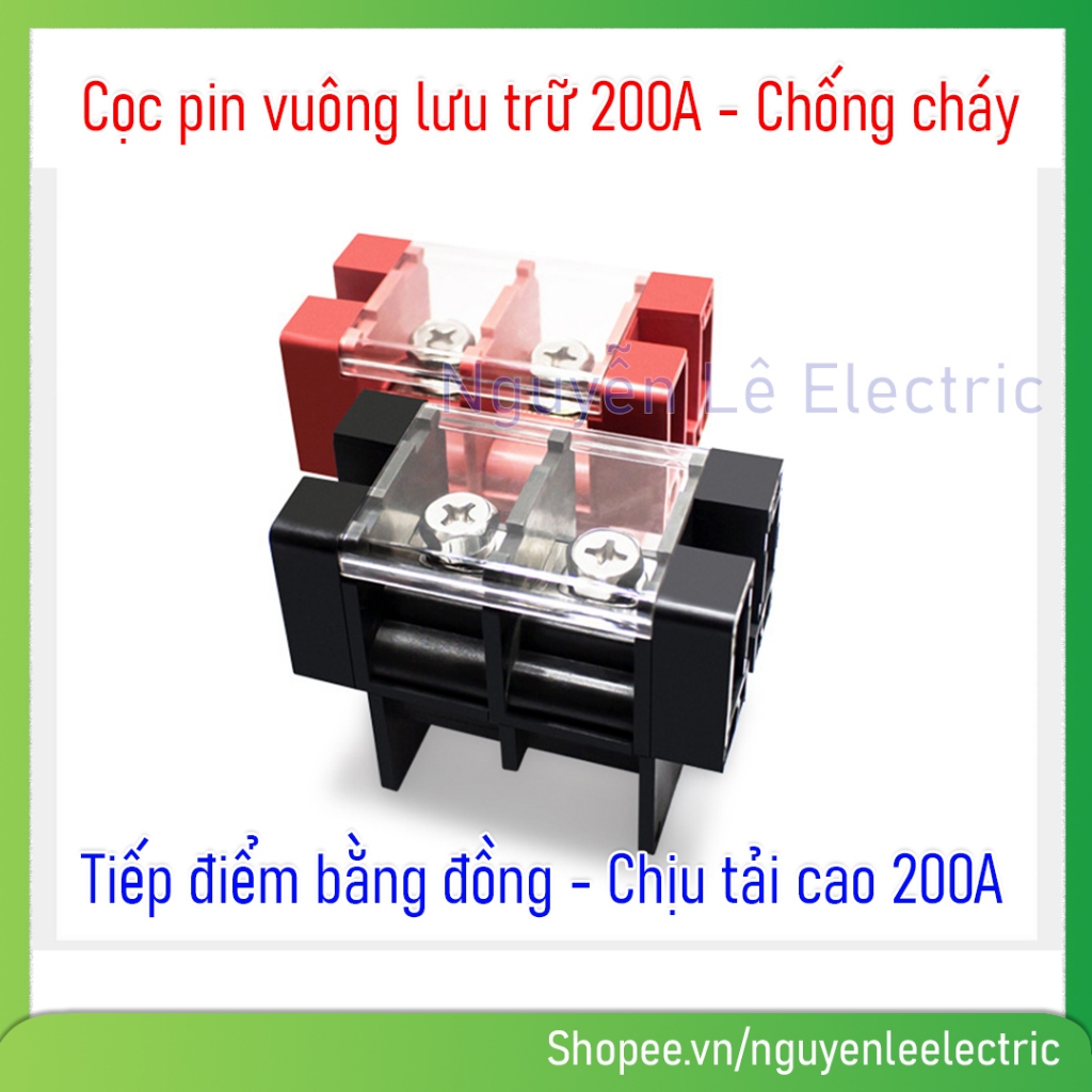 Cọc Pin Vuông 200A Cầu Đấu Nguồn 200A – 1 Vào 2 Ra – Chuyên Dùng Thùng Pin Lithium DC Công Suất Lớn