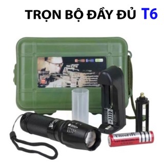 Đèn pin siêu sáng mini led xml T6 full hộp tặng kèm phụ kiện,Đèn pin cầm tay T6