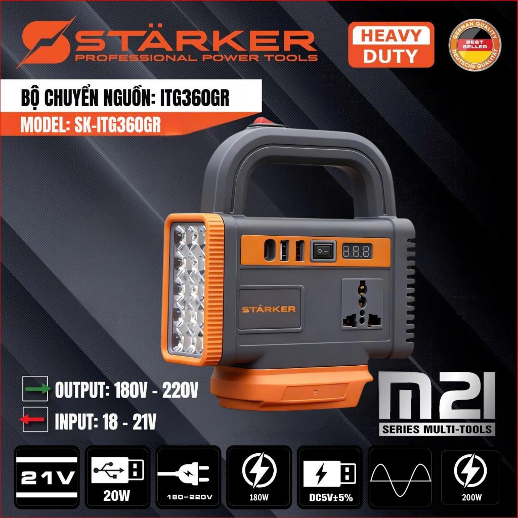 Đổi nguồn Starker sk 360 từ 21V ra DC 5v, AC 220V chạy được quạt, chân phổ thông m21 4cm