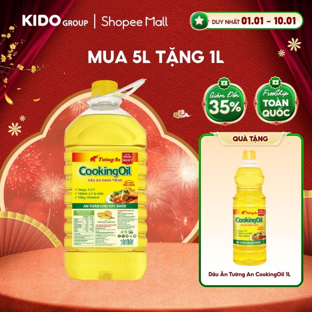 [MUA 5L TẶNG 1L] Dầu Ăn Tường An CookingOil 5L