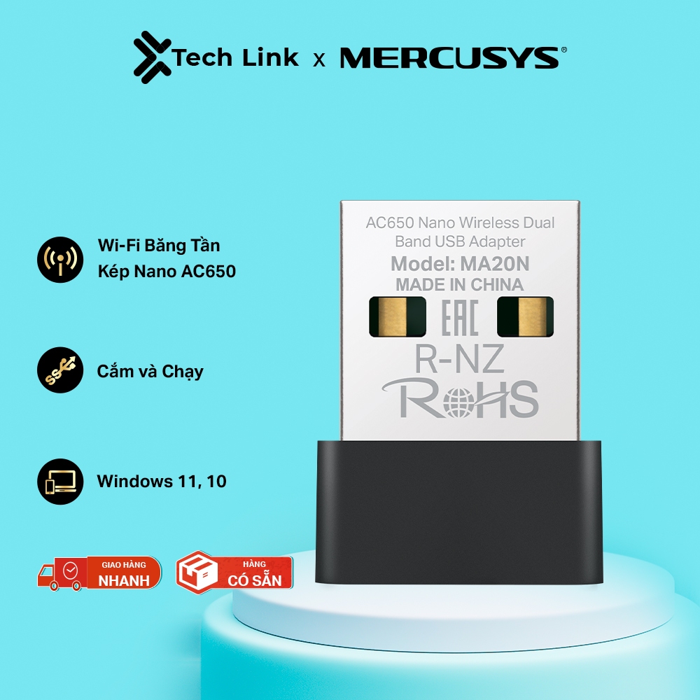 USB Wi-Fi Mercusys MA20N AC650 Nano Hai Băng Tần