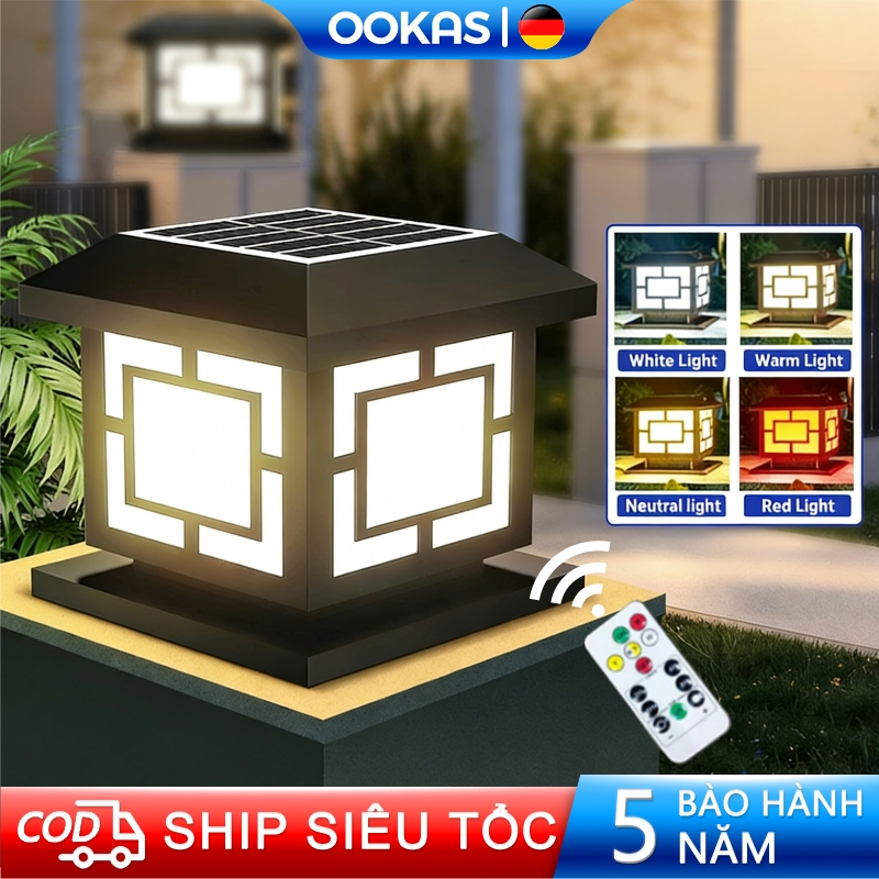 OOKAS Đèn đèn trụ cổng năng lượng mặt trời đèn LED sân vườn  IP67 chống nước ngoài trời