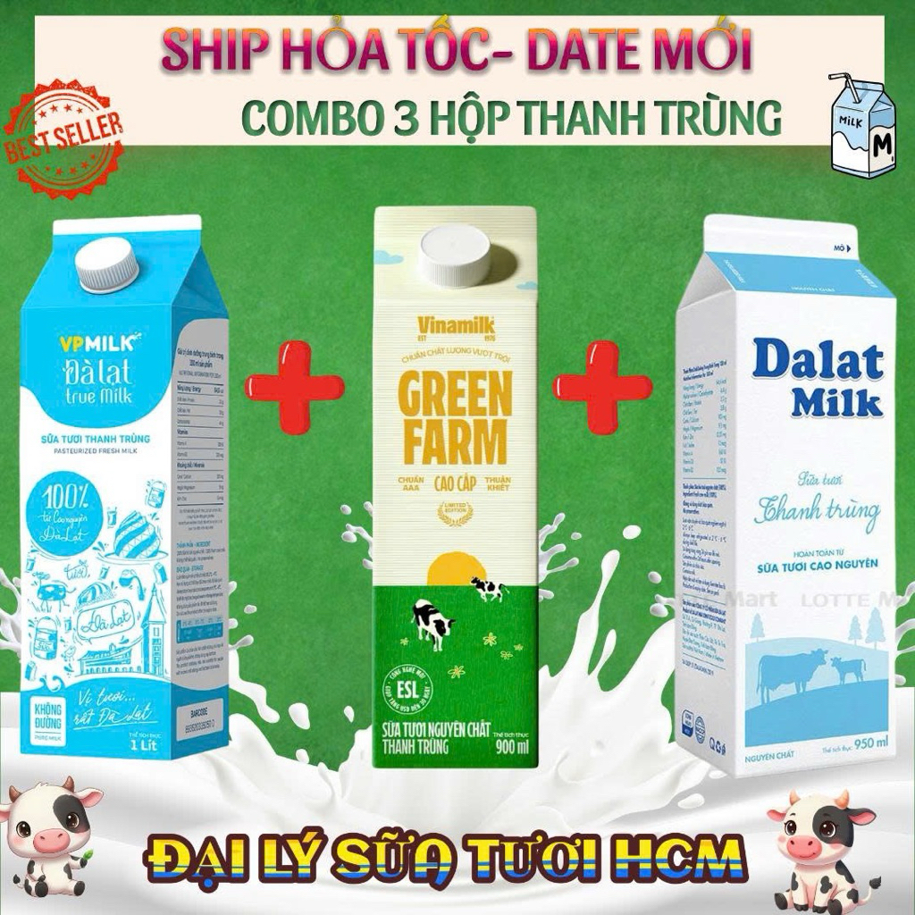 Combo 3 Hộp - sữa tươi thanh trùng (VPMILK - VINAMILK - Dalatmilk)