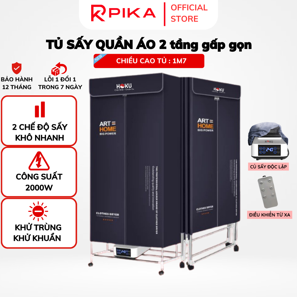Tủ Sấy Quần Áo Gấp Gọn HOKU Máy Sấy Gấp Gọn 2 Tầng, Có Bánh Xe SQA03